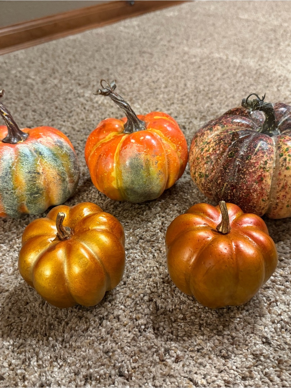 Decorative Autumn Pumpkin Set - Gold and Orange Home Accent